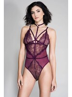 High strap neck lace and sheer teddy with adjustable spaghetti straps - OS