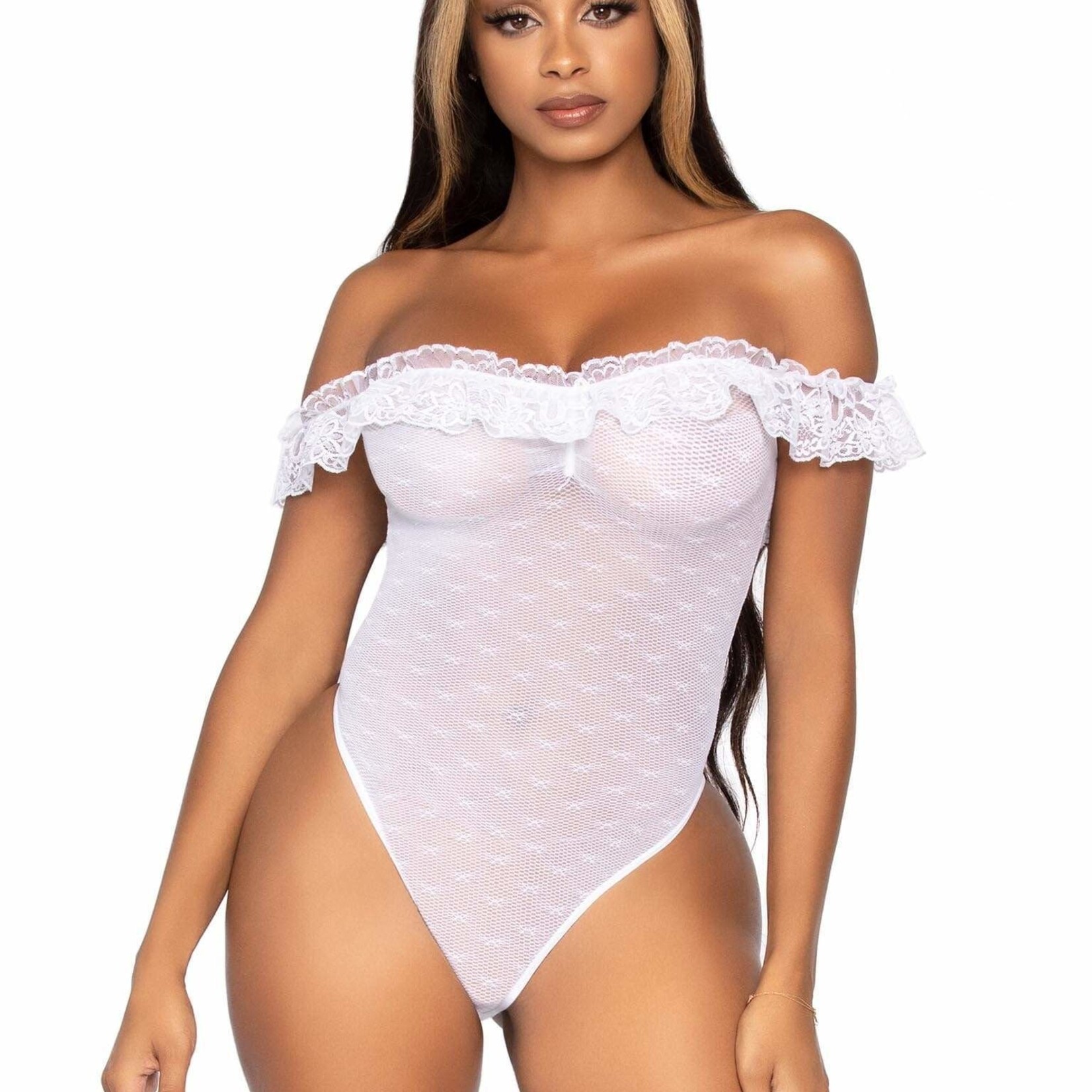 Leg Avenue Lace Ruffle Teddy Bodysuit - OS