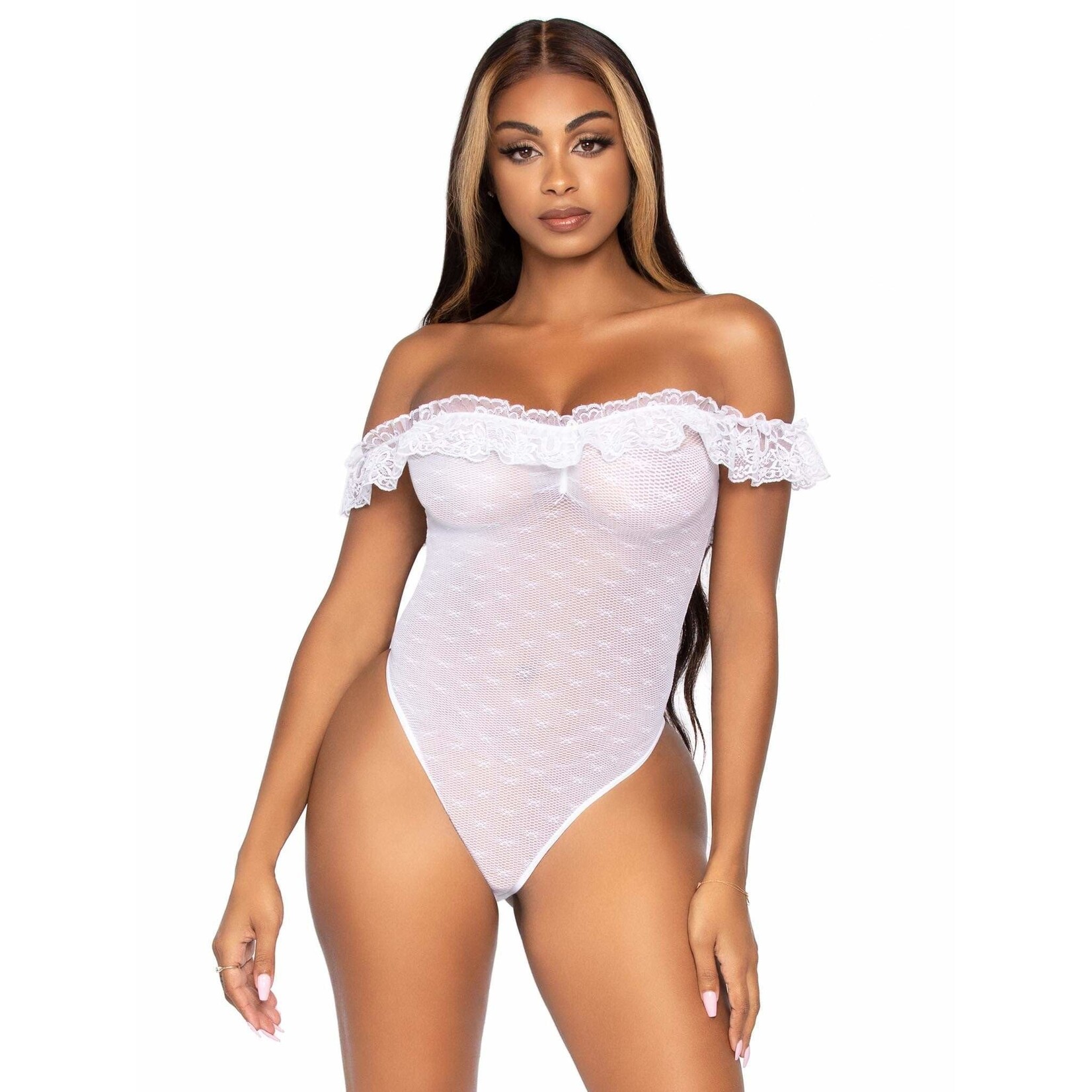 Leg Avenue Lace Ruffle Teddy Bodysuit - OS