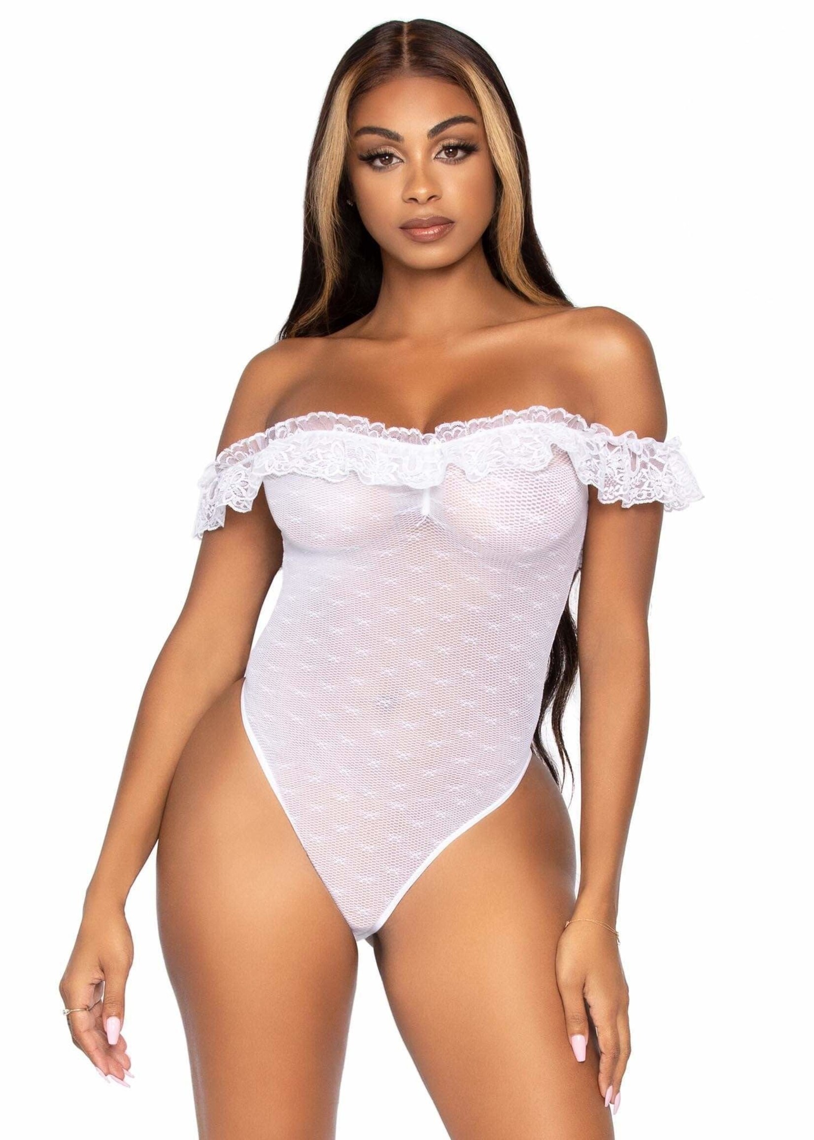 Leg Avenue Lace Ruffle Teddy Bodysuit - OS