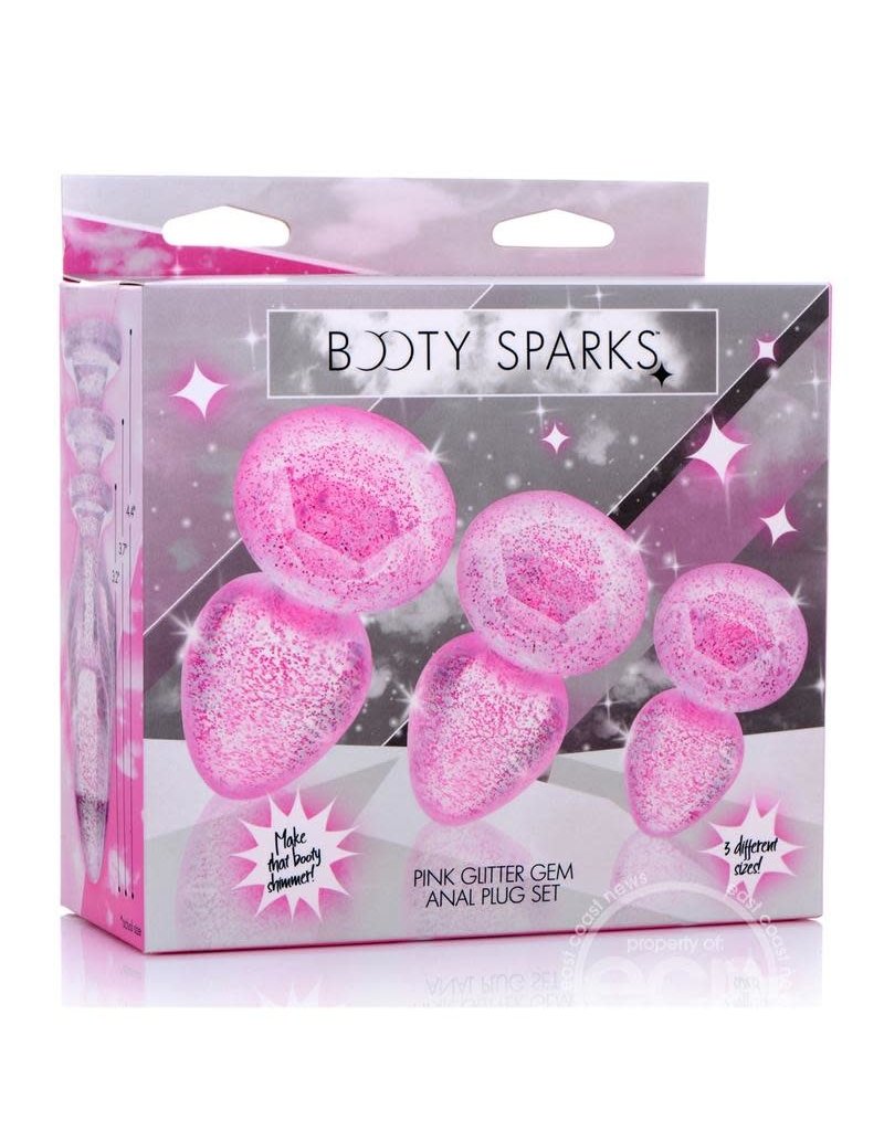 XR Brands Booty Sparks Booty Sparks Glitter Gem Anal Plug Set 3pc - S/M/L - Pink