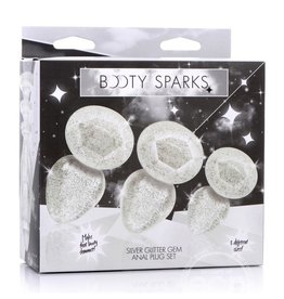 XR Brands Booty Sparks Booty Sparks Glitter Gem Anal Plug Set 3pc - S/M/L - Silver