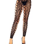 Leg Avenue Footless Leopard Lace Crotchless Tights - Black