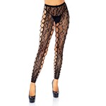 Leg Avenue Footless Leopard Lace Crotchless Tights - Black