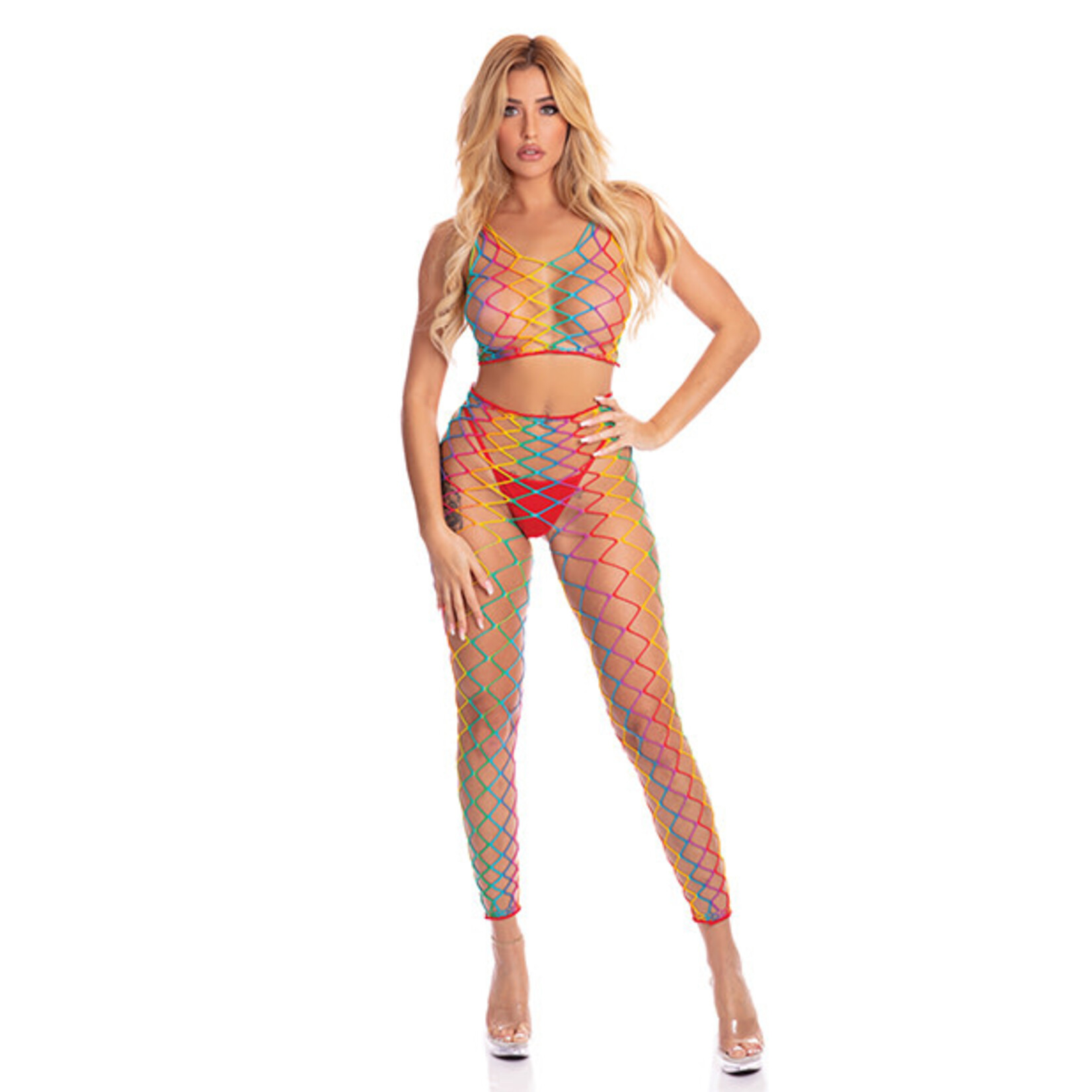 Pink Lipstick Pink Lipstick Roy G. Biv 2 pc Bodystocking Rainbow O/S