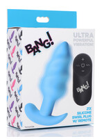 XR Brands Bang 21x Silicone Swirl Plug With Remote - Blue