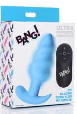 XR Brands Bang 21x Silicone Swirl Plug With Remote - Blue