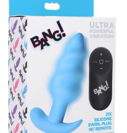 XR Brands Bang 21x Silicone Swirl Plug With Remote - Blue