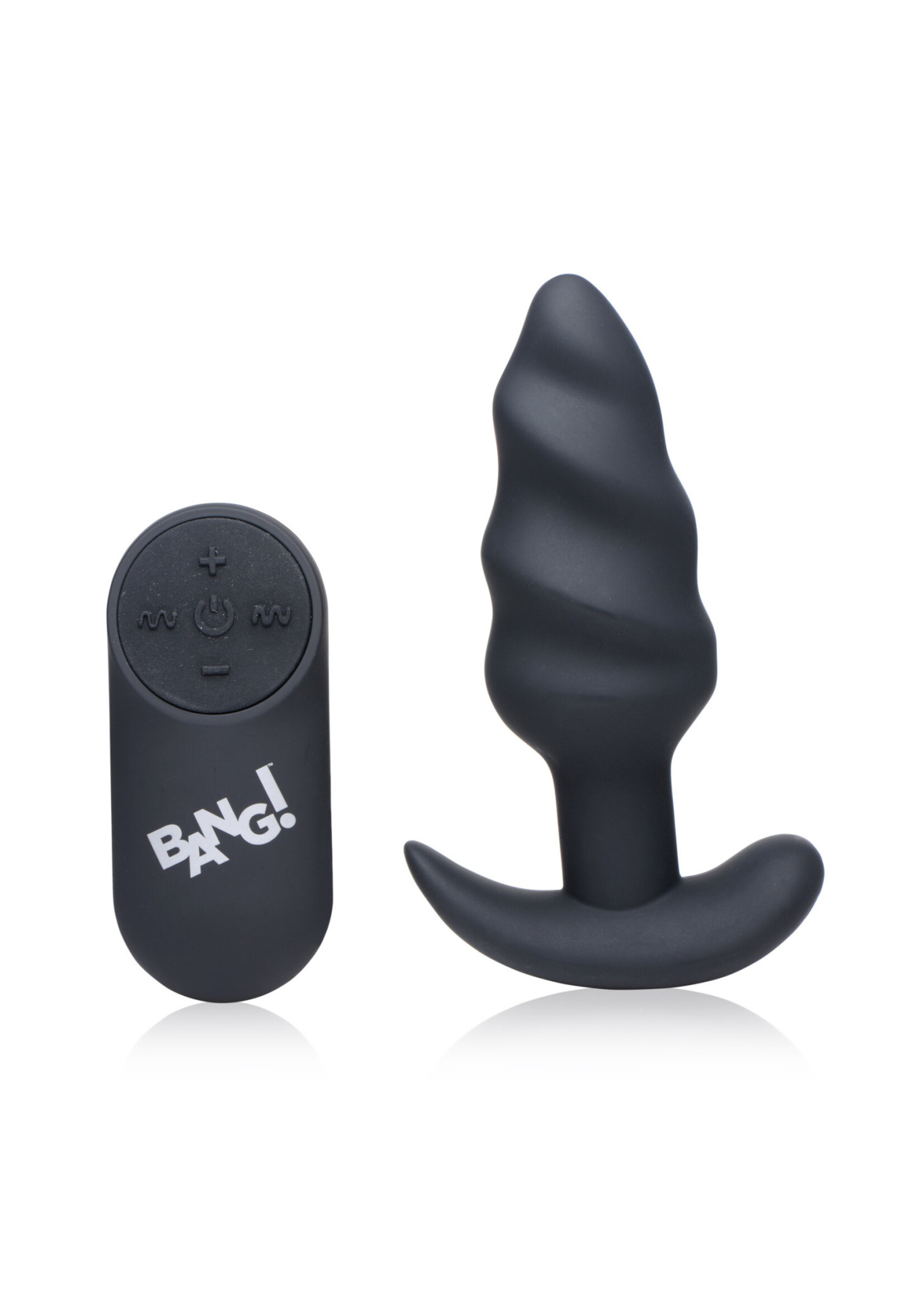 XR Brands Bang 21x Silicone Swirl Plug With Remote -Black