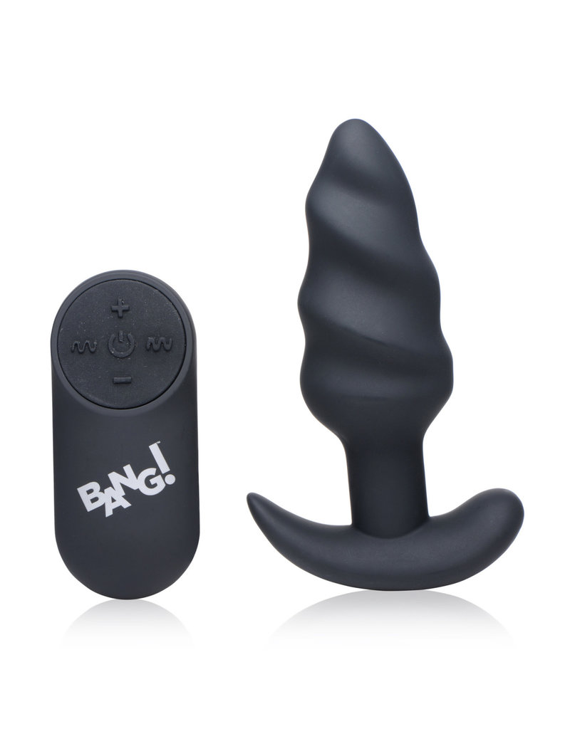 XR Brands Bang 21x Silicone Swirl Plug With Remote -Black