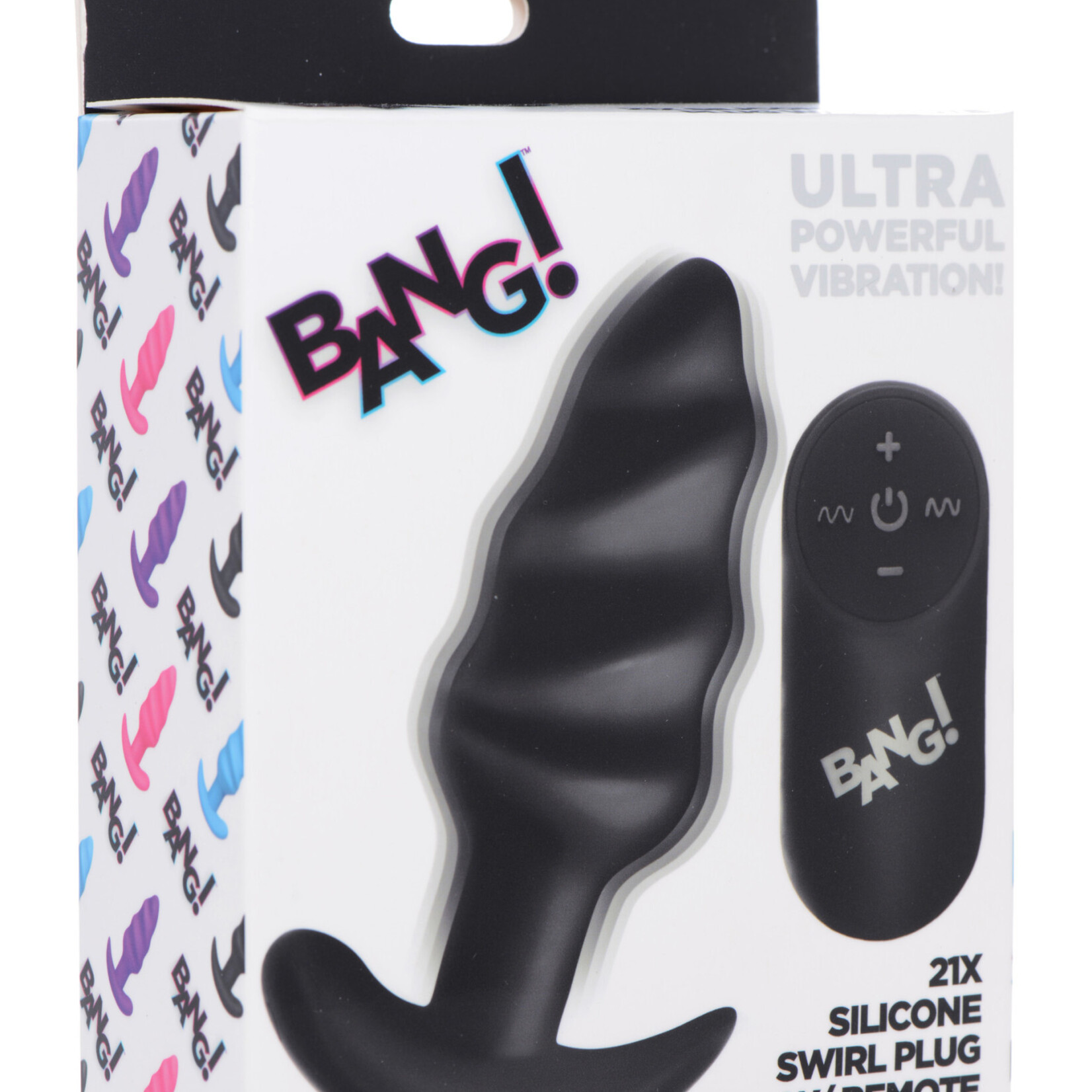 XR Brands Bang 21x Silicone Swirl Plug With Remote -Black