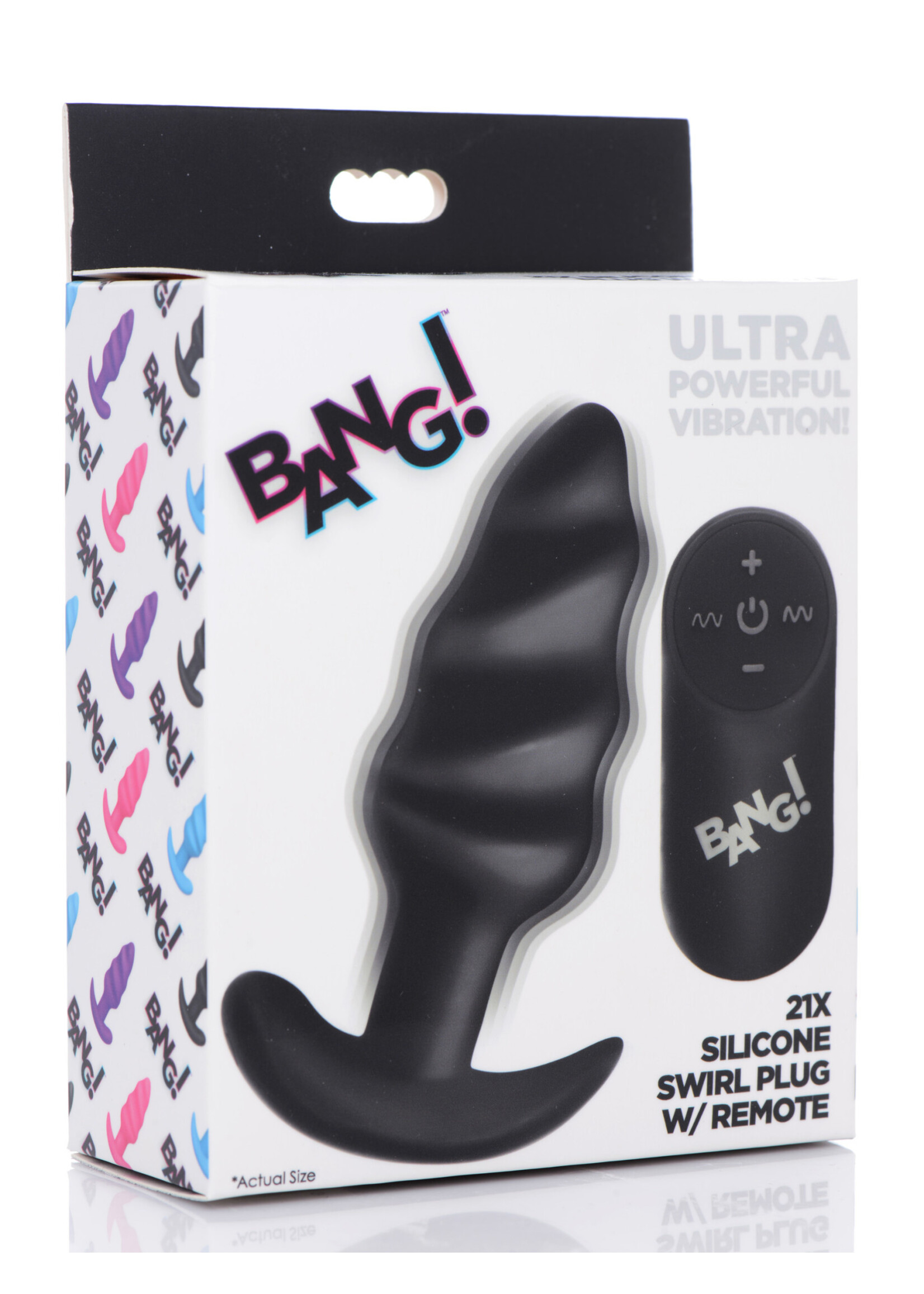 XR Brands Bang 21x Silicone Swirl Plug With Remote -Black