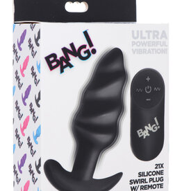 XR Brands Bang 21x Silicone Swirl Plug With Remote -Black