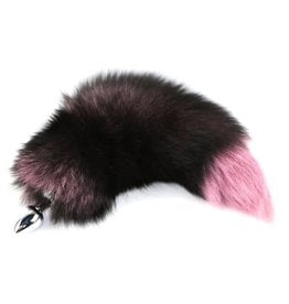 Touch of Fur 14-17" Silver Fox Tail Dyed Pink on Detachable Small Stainless Steel Plug