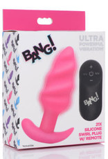 XR Brands Bang 21x Silicone Swirl Plug With Remote - Pink