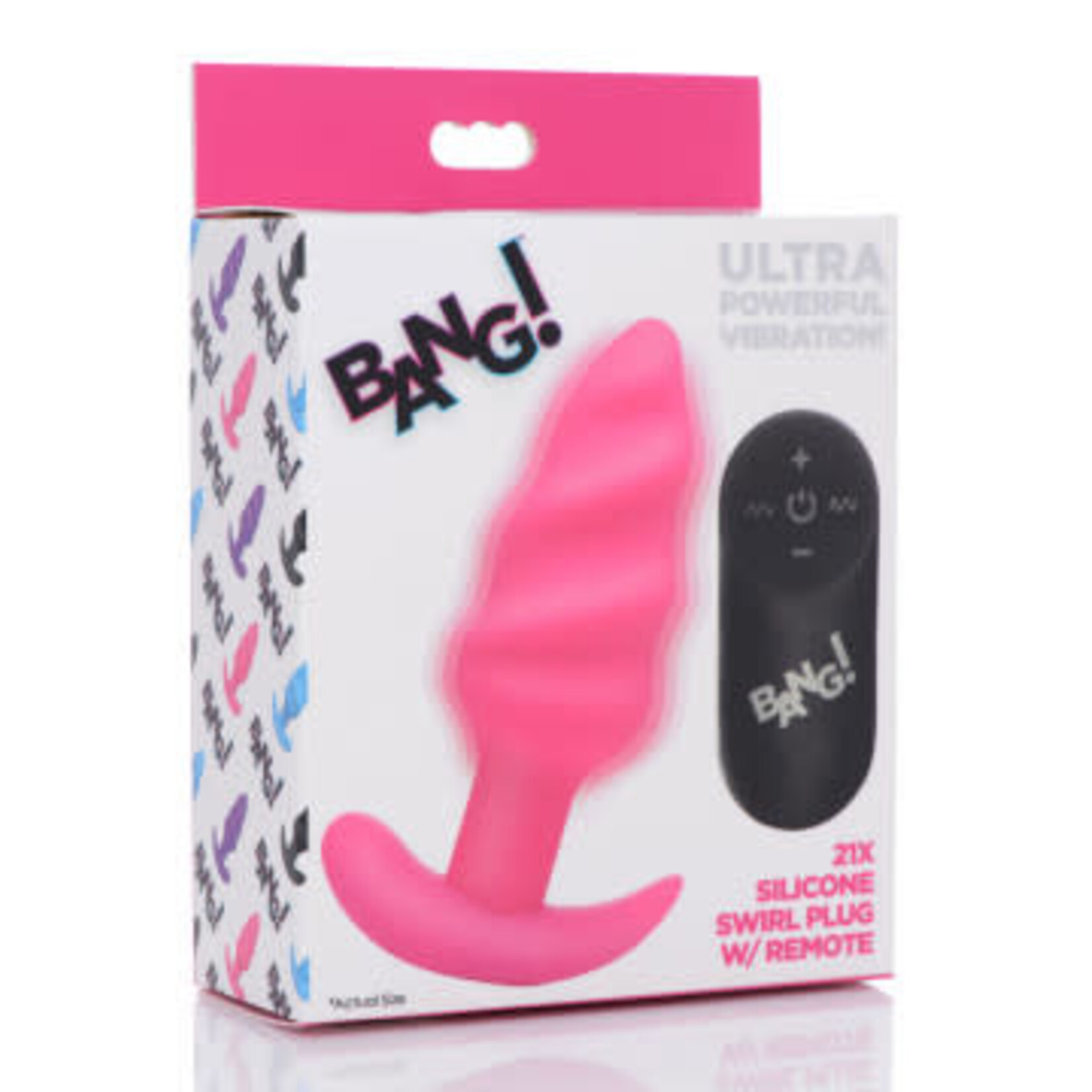 XR Brands Bang 21x Silicone Swirl Plug With Remote - Pink