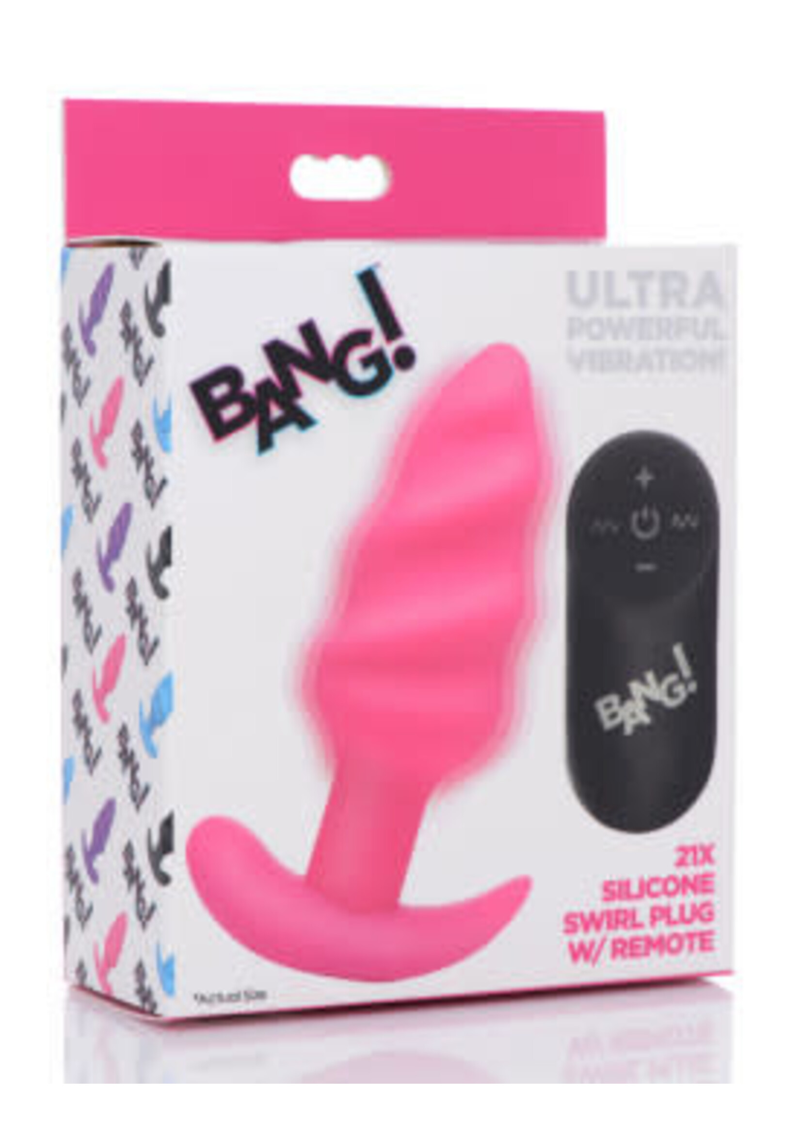 XR Brands Bang 21x Silicone Swirl Plug With Remote - Pink
