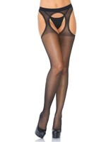 Leg Avenue Spandex Sheer Scalloped Suspender Hose - One Size - Black