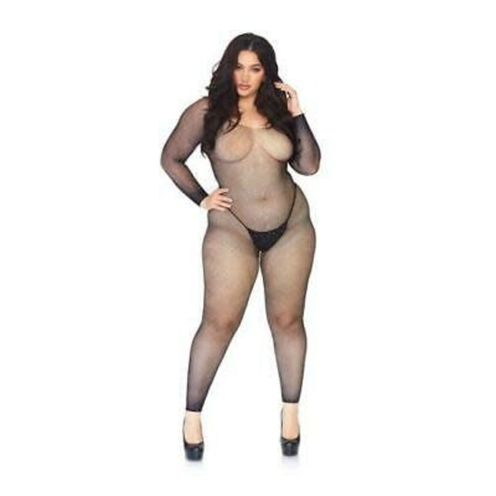 Leg Avenue Crystallized Seamless Fishnet Long Sleeved Bodysuit - 1x/2x