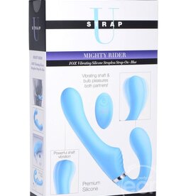 XR Brands Strap U Strap U Mighty Rider 10x Silicone Rechargeable Strapless Strap-On - Blue