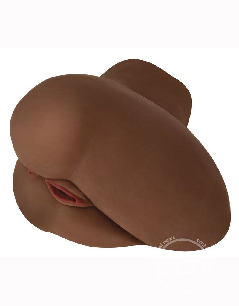 Curve Toys Mistress Jada Vibrating BioSkin Sidesaddle Stroker - Pussy And Ass - Chocolate
