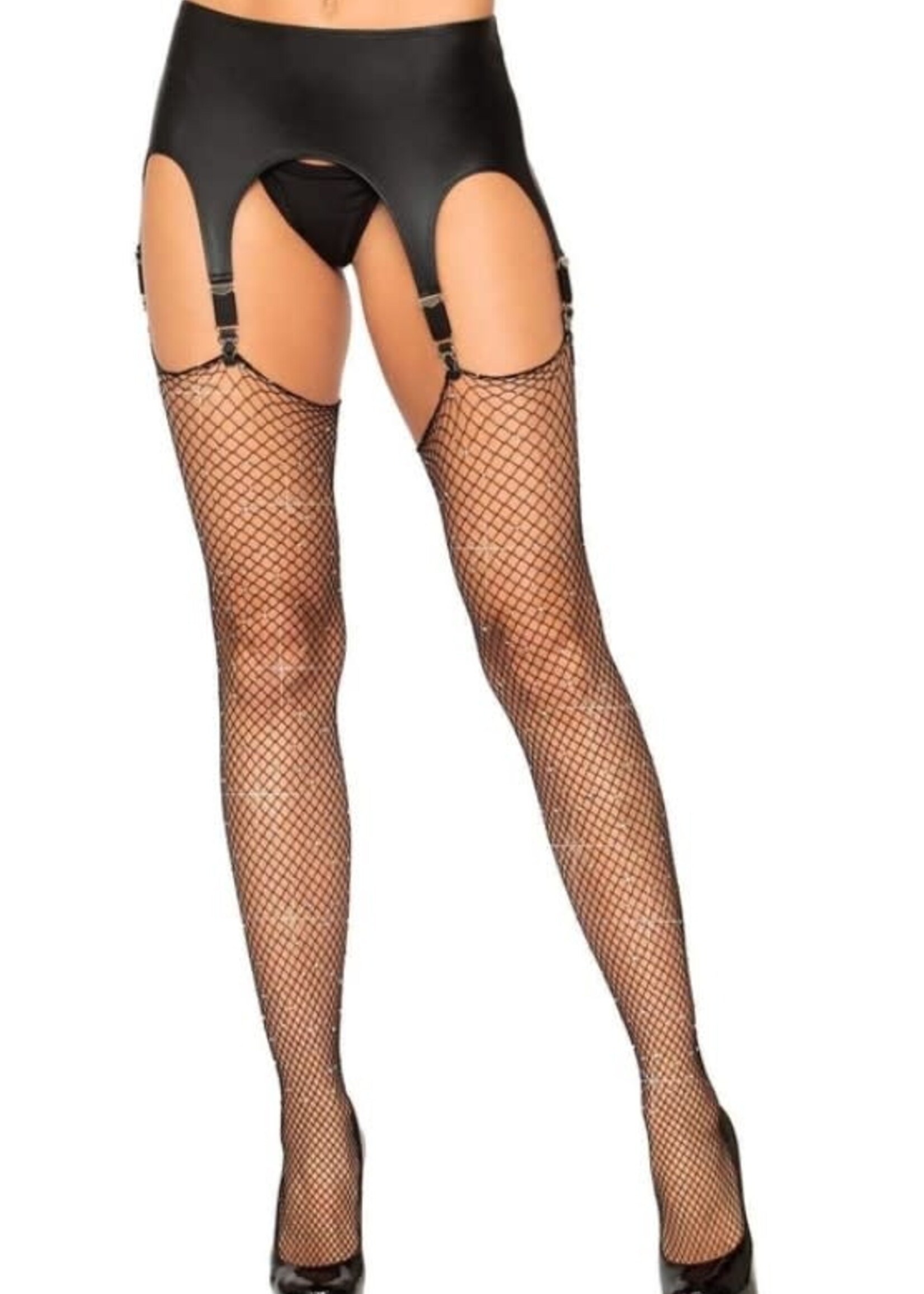 Leg Avenue Rhinestone fishnet stockingsm- Black - OS