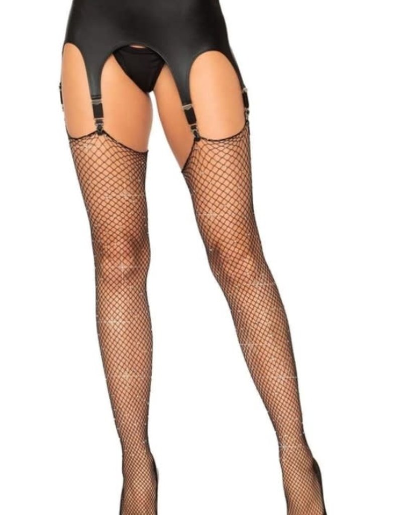 Leg Avenue Rhinestone fishnet stockingsm- Black - OS