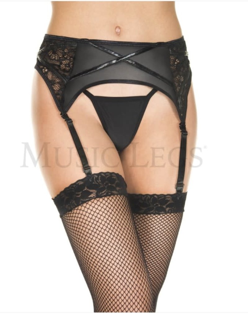Music Legs Wet look and lace garterbelt