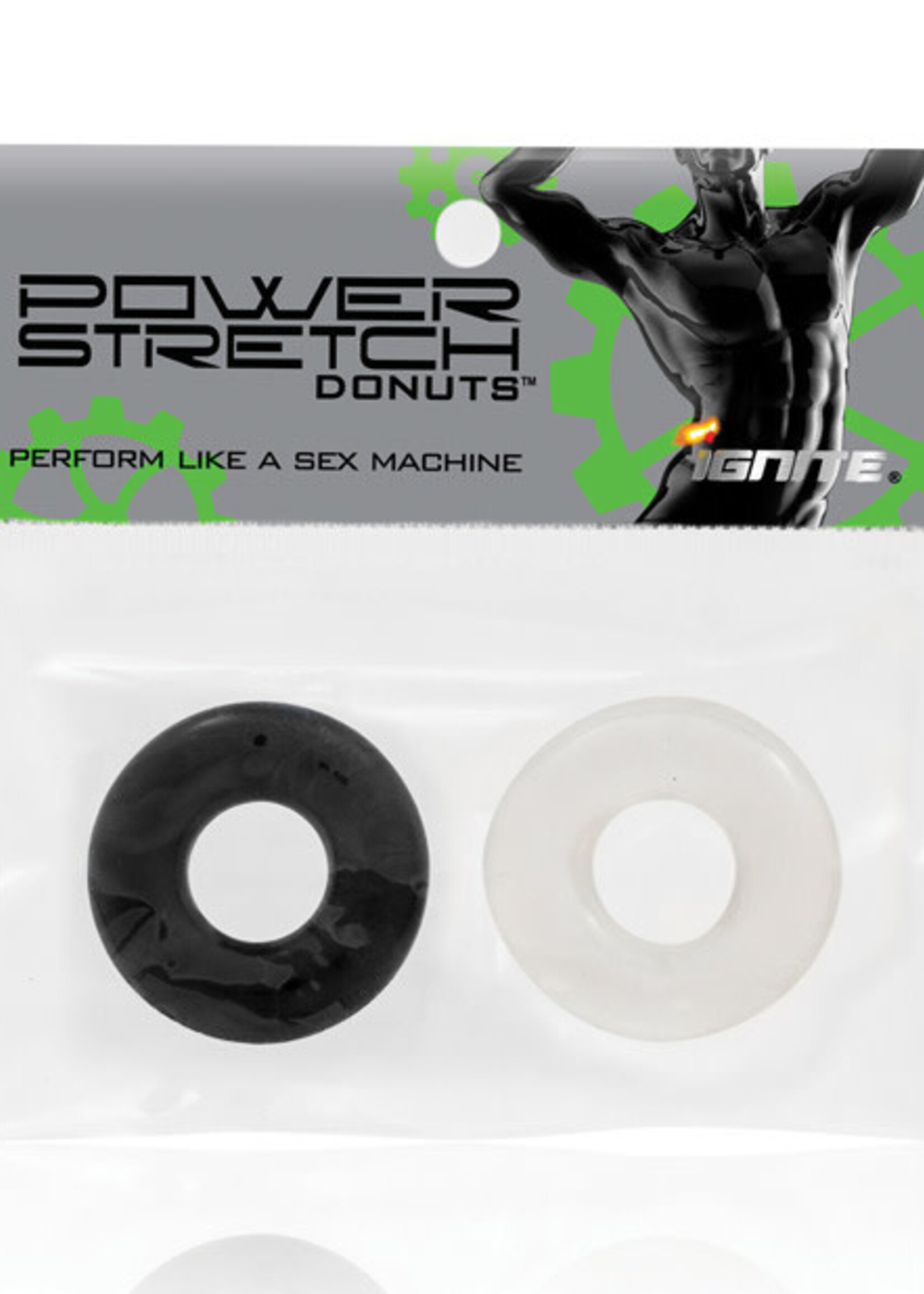 SI Novelties Ignite Power Stretch Donut Cock Ring - Clear/Black Pack of 2