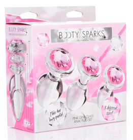 XR Brands Booty Sparks Booty Sparks Pink Gem Glass Anal Plug Set (3 Pieces) - Pink