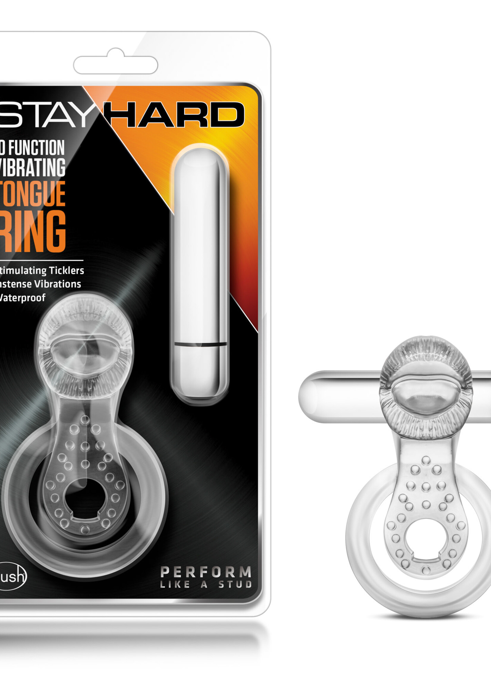 Blush Novelties Stay Hard - 10 Function Vibrating Tongue Ring - Clear