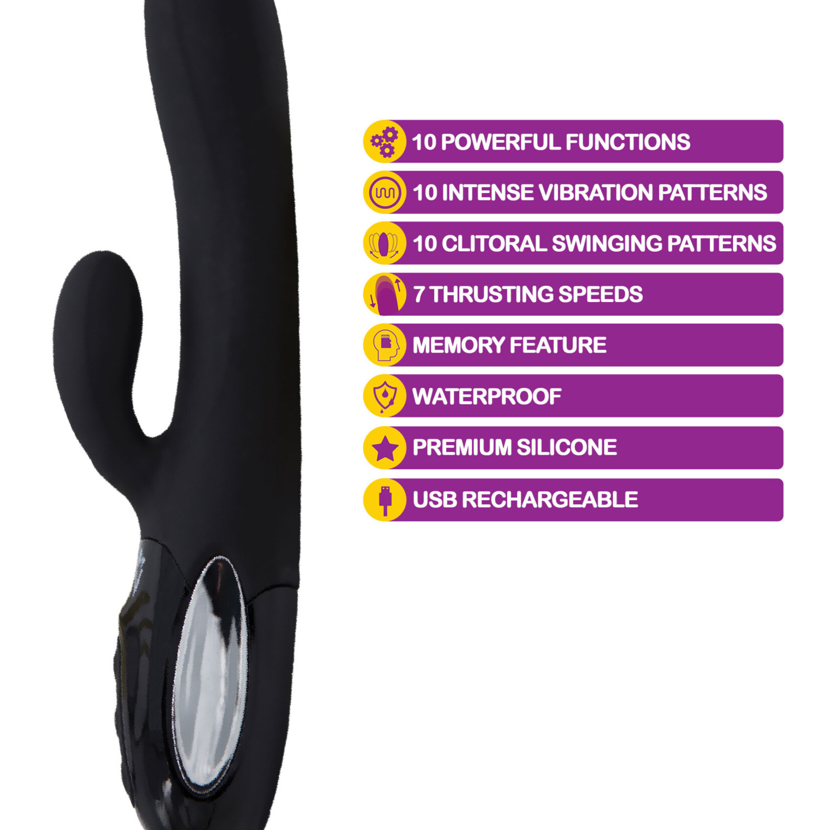Viben Hypnotic - Black - Thrusting Rabbit With Swinging Clitoral Stimulator