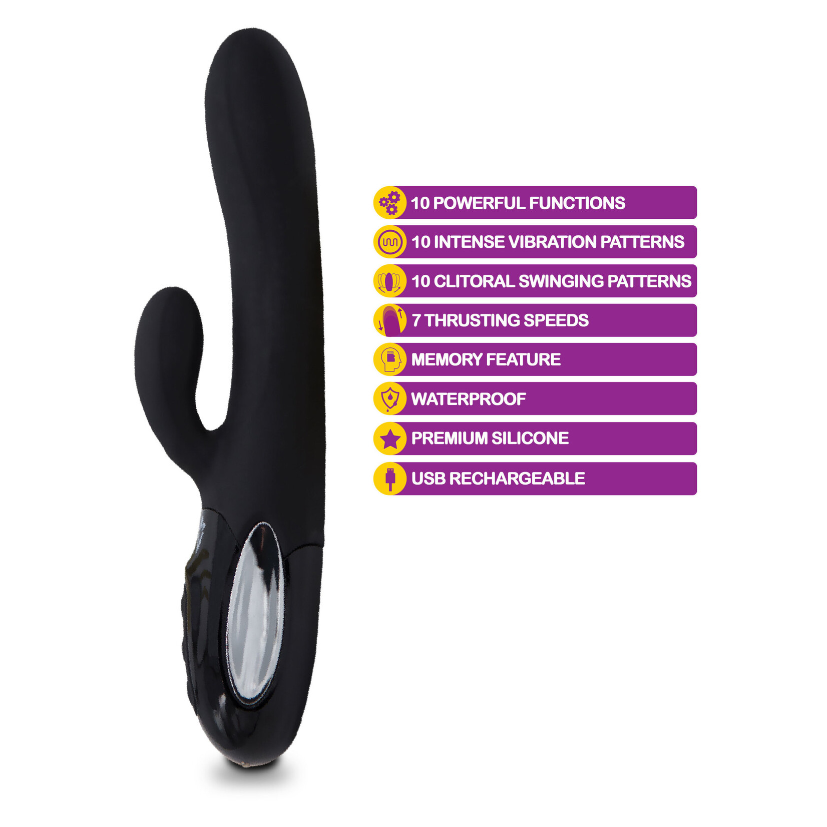 Viben Hypnotic - Black - Thrusting Rabbit With Swinging Clitoral Stimulator