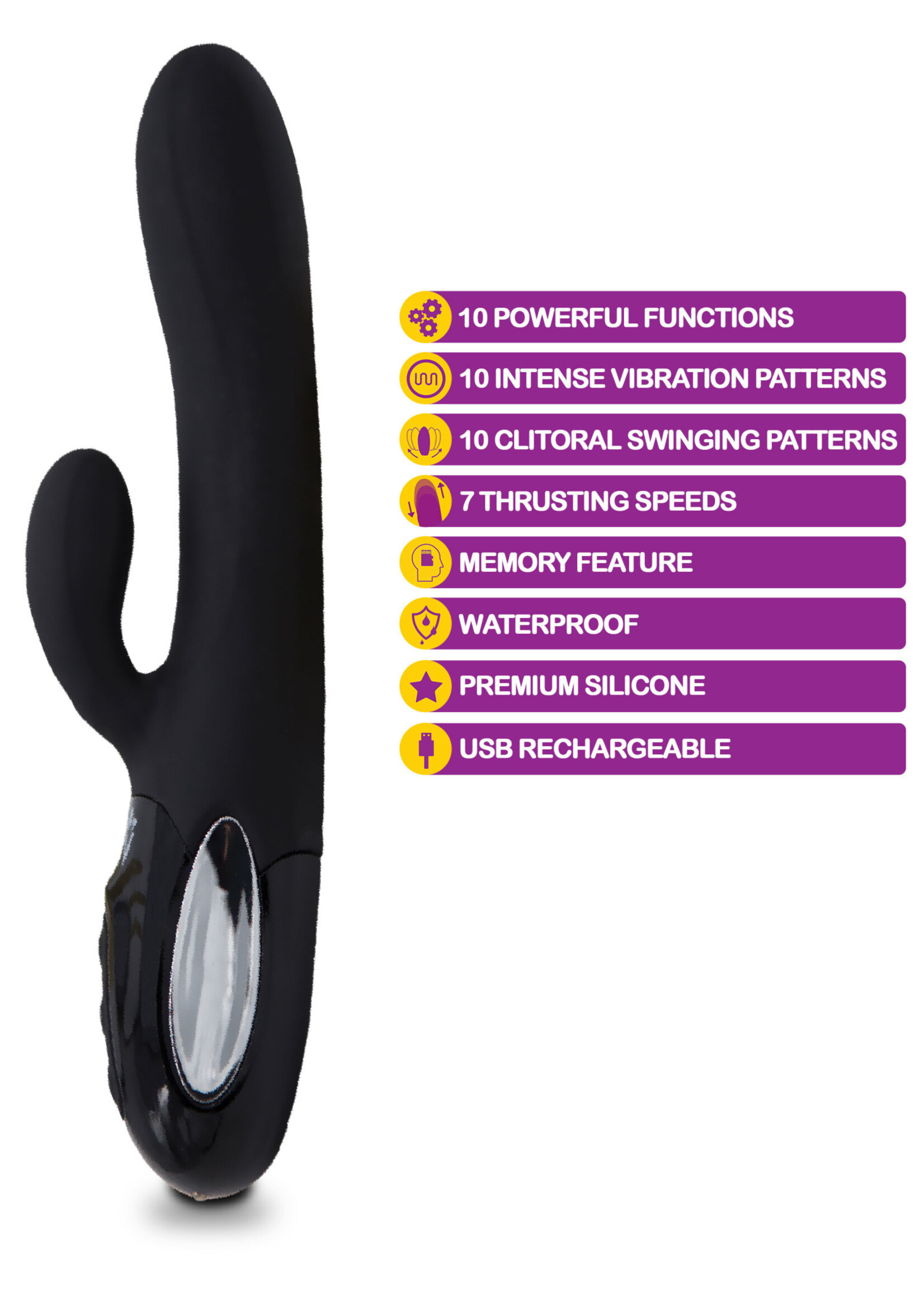 Viben Hypnotic - Black - Thrusting Rabbit With Swinging Clitoral Stimulator