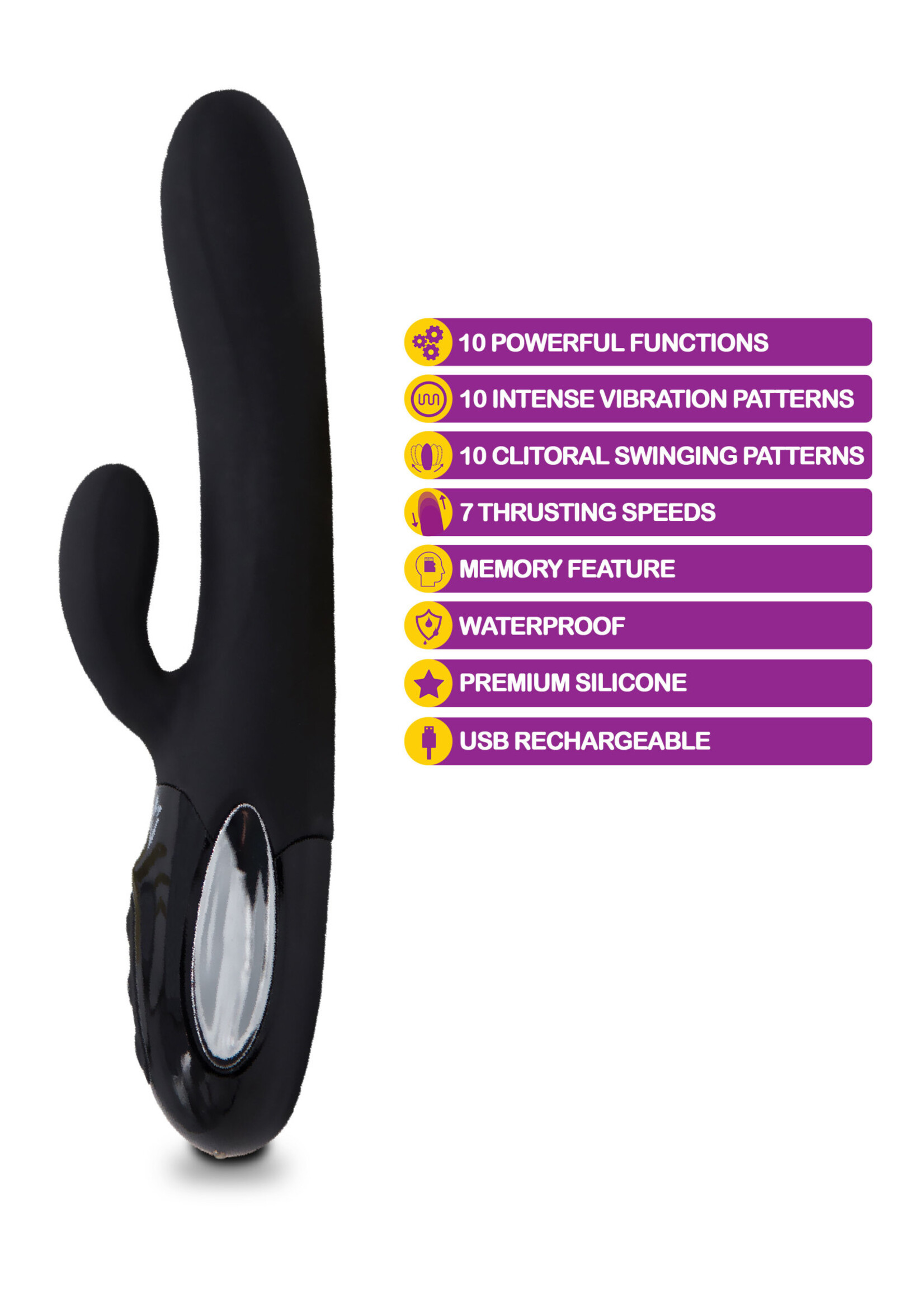 Viben Hypnotic - Black - Thrusting Rabbit With Swinging Clitoral Stimulator