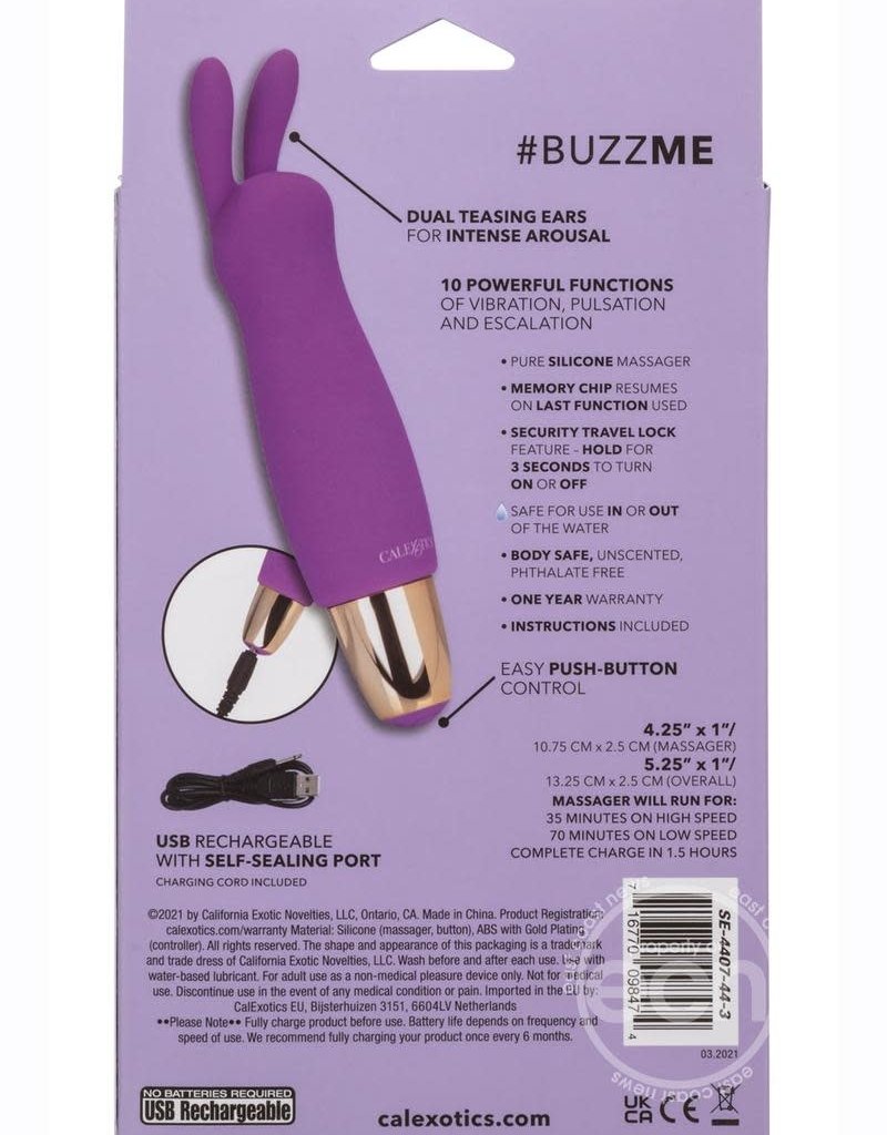 Calexotics Slay #BuzzMe Rechargeable Silicone Rabbit Ears Bullet Vibrator - Purple