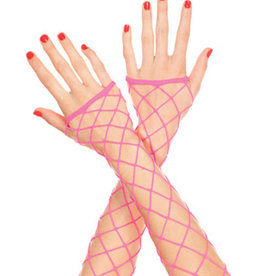 Music Legs Big diamond net fingerless arm warmers - Hot Pink - OS
