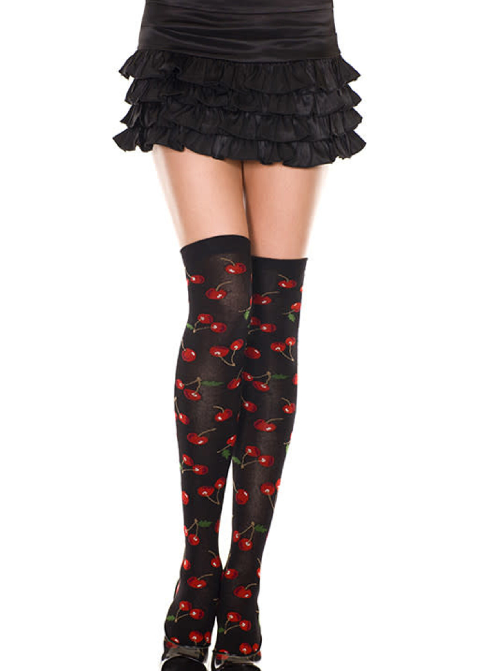 Music Legs Cherry print acrylic thigh hi - OS