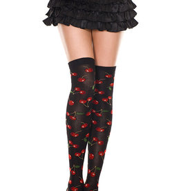 Music Legs Cherry print acrylic thigh hi - OS