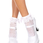 Music Legs Heart net design ankle hi with ruffle trim - White - OS