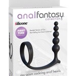 Pipedream Anal Fantasy Collection Ass-Gasm Silicone Cockring Anal Beads - Black