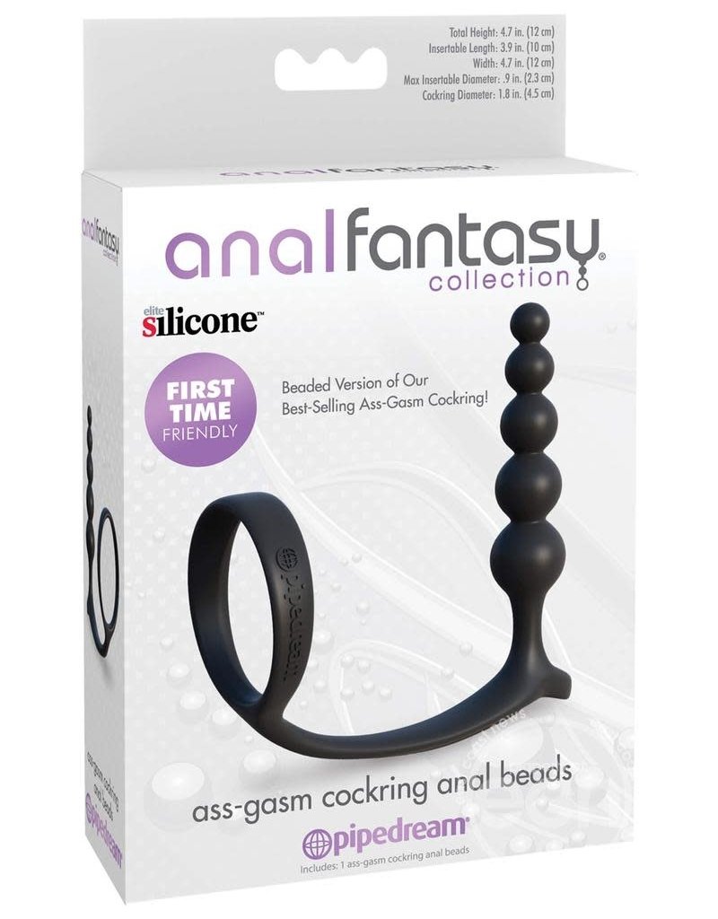 Pipedream Anal Fantasy Collection Ass-Gasm Silicone Cockring Anal Beads - Black