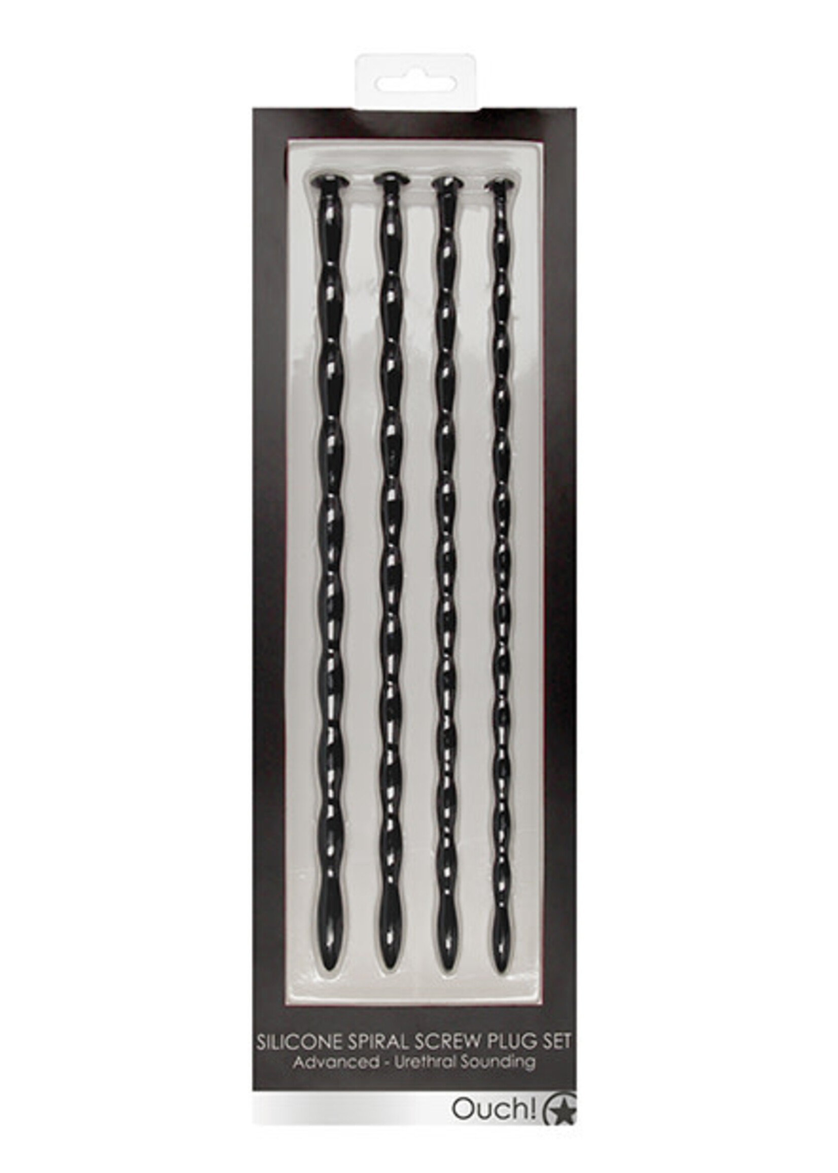 Shots Ouch! Shots Ouch Advanced Urethral Sounding Silicone Spiral Plug Set - Black
