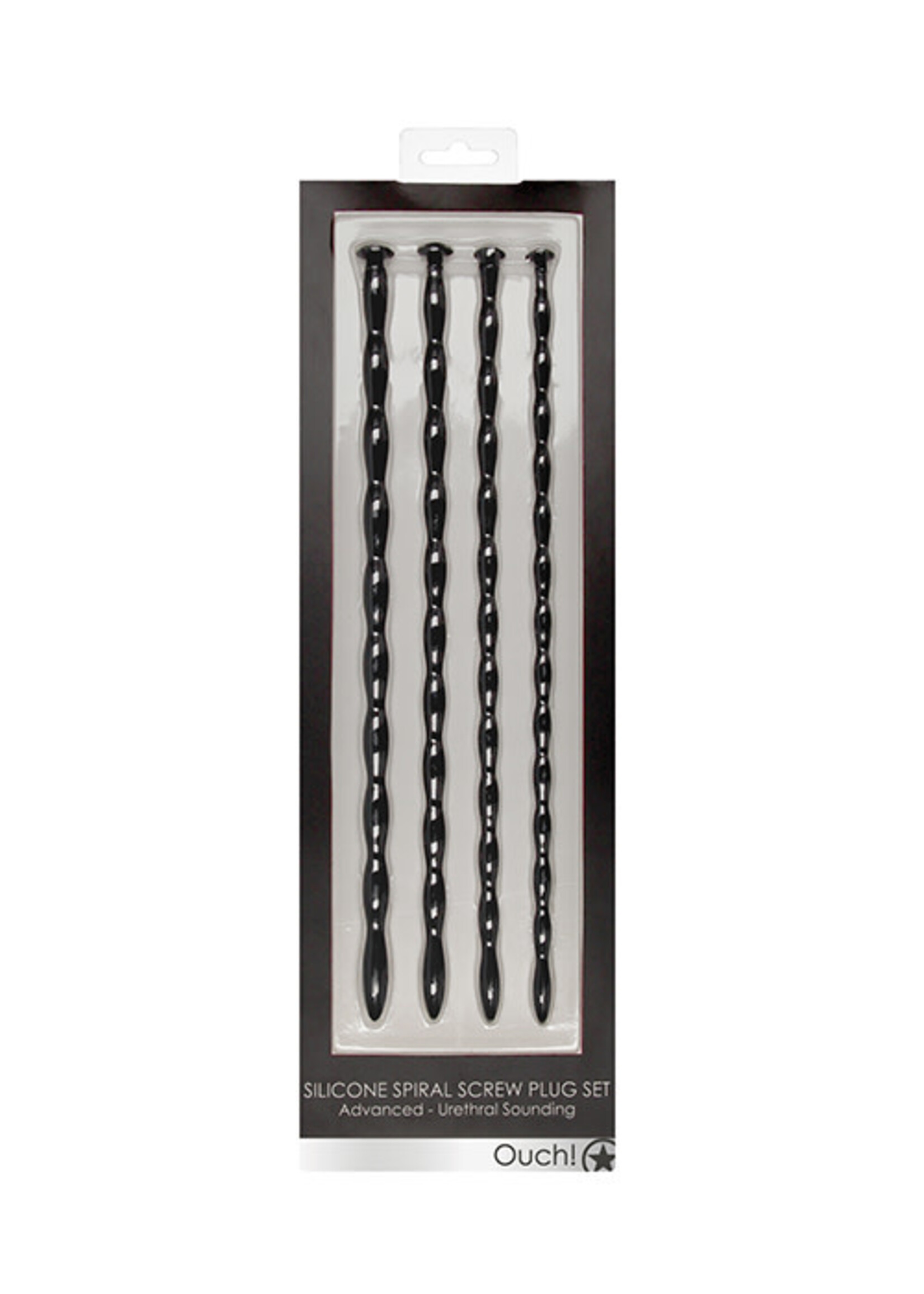 Shots Ouch! Shots Ouch Advanced Urethral Sounding Silicone Spiral Plug Set - Black