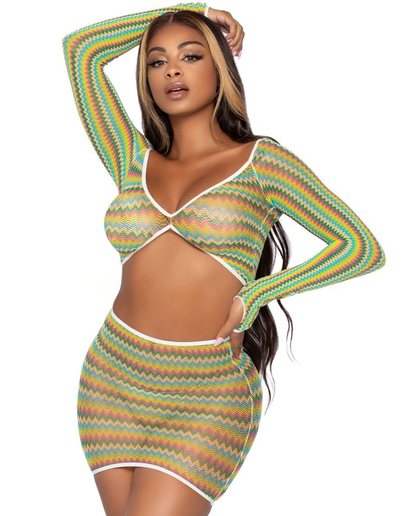 Leg Avenue 2pc. Zig Zag Net Crop Top & Skirt - OS