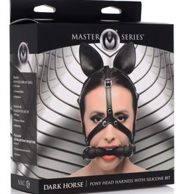 XR Brands Master Series Dark Horse Pony Head Harness With Silicone Bit