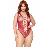 Leg Avenue Seamless Net Lace Bodysuit with Dual Shoulder Straps and Cheeky Cut Bottom - 1X/2X