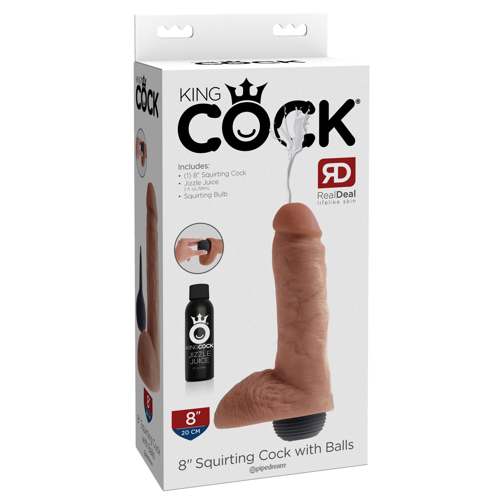 Pipedream King Cock 8" Squirting Cock With Balls -Tan
