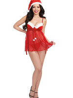 Dreamgirl Santa Babydoll, Thong and Hat - Lipstick Red