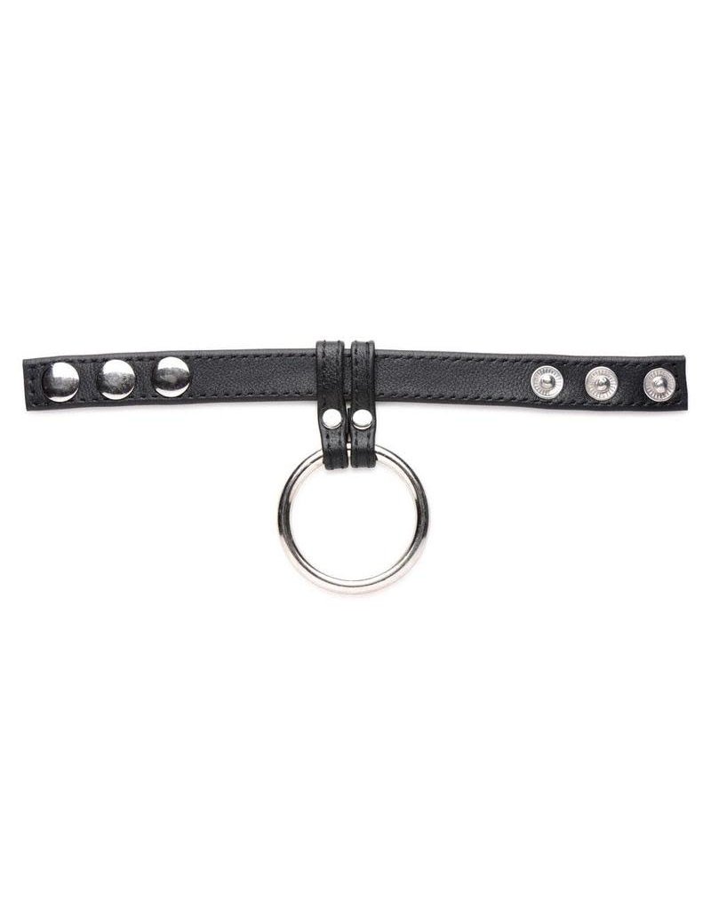 XR Brands Strict Cock Gear Leather and Steel Cock & Ball Ring - Black
